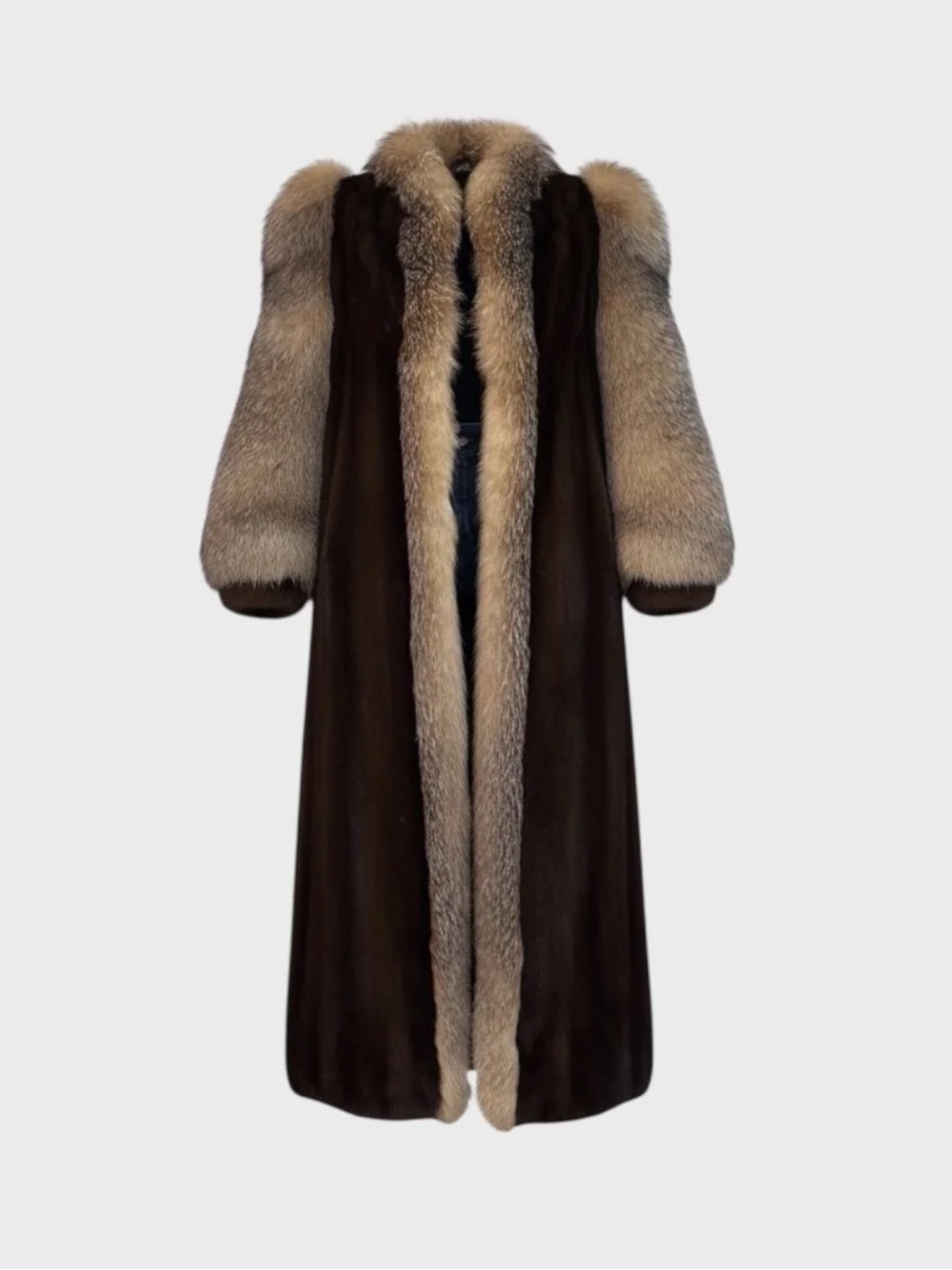 Luxurious Vintage Mahogany Full-Length Mink Fur Coat with Crystal Fox Trim - Picture 6 of 6